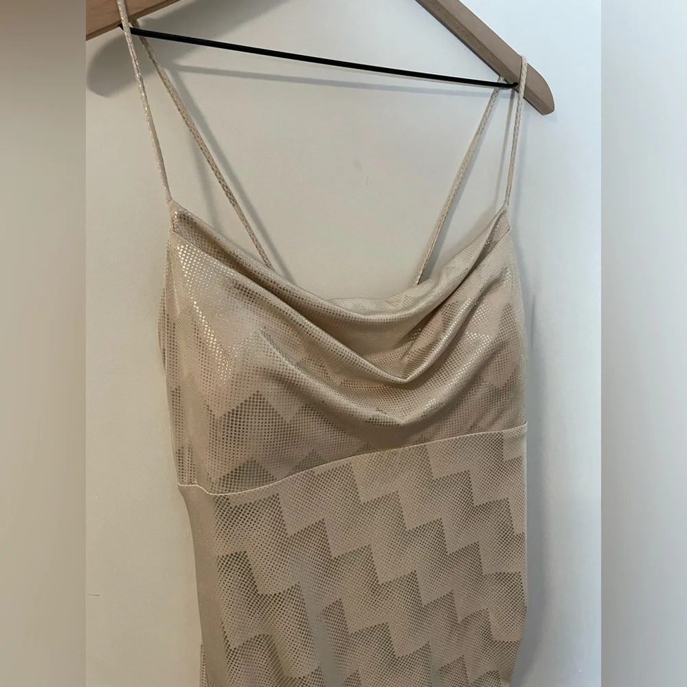 NEW Bebe Gold Sparkle Cowl Neck Lined Mini Slip Dress Size XL New Year's Dress! - Picture 3 of 12